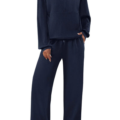 BTFBM Womens 2 Piece Sweatsuits Set Long Sleeve Half Zip Pullover Sweatshirt Wide Leg Sweatpants Fall Outfits Tracksuit(Solid NavySmall)