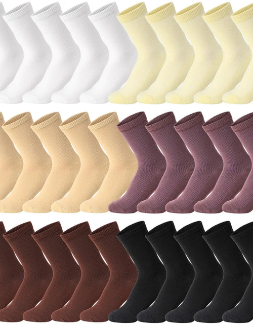 Charger l'image dans la visionneuse de galerie, Jadive 30 paires de chaussettes montantes pour femme de couleur unie, légères et mignonnes en coton pour le sport et la gym (couleurs classiques)
