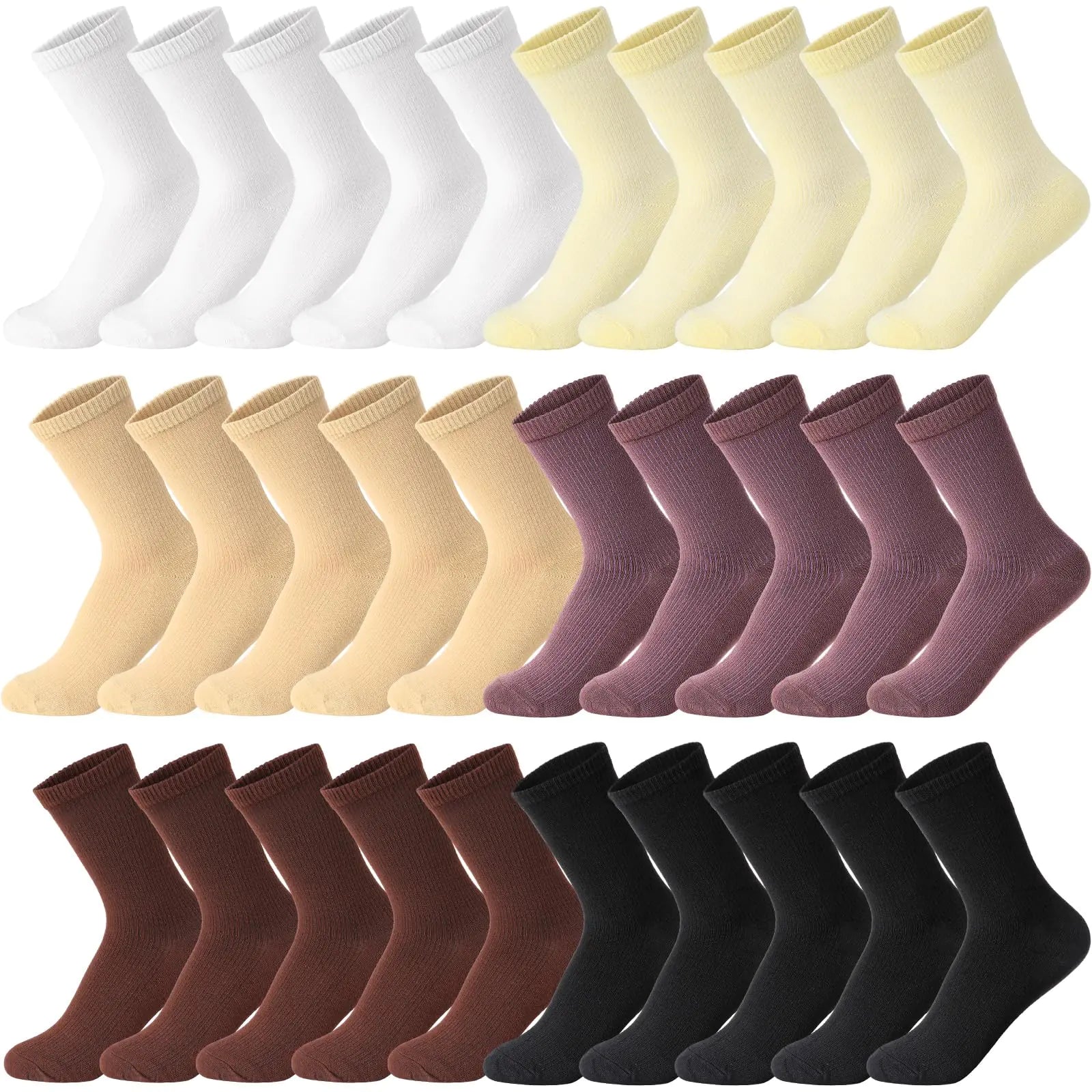 Jadive 30 paires de chaussettes montantes pour femme de couleur unie, légères et mignonnes en coton pour le sport et la gym (couleurs classiques)