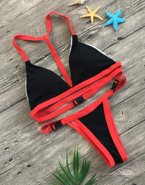 Load image into Gallery viewer, Solid Color Bikini Set with Buckle Swimwear
