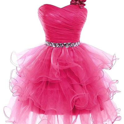 Short Prom Dresses for Women Beaded Homecoming Dresses Pageant Tiered Short Evening Ball Gown Puffy with Bow Fuchsia 02