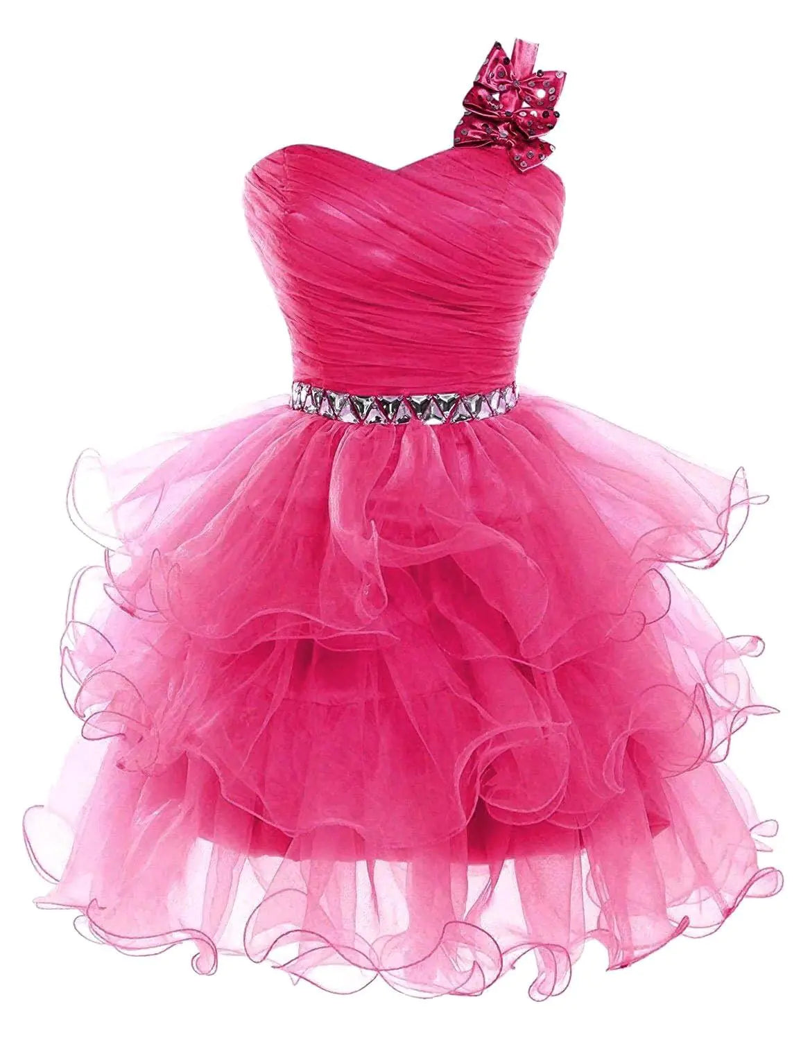 Short Prom Dresses for Women Beaded Homecoming Dresses Pageant Tiered Short Evening Ball Gown Puffy with Bow Fuchsia 02