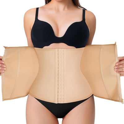 Nebility Waist Trainer for Women Zipper Tummy Control Shapewear Plus Size Waist Cincher Corset Faja Body Shaper Sport Girdle(Beige Normal SizeXX-Large)