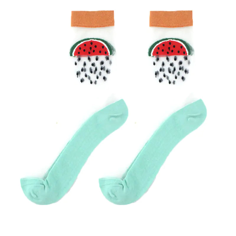 Fashionable Thin Mid Tube Flower Forest Glass Stockings