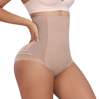 Larrycard Faja Moldeadora Bragas Control Abdomen Cintura Alta Ropa Interior Moldeadora Bragas de Encaje de Rayas Elegantes (BeigeMediano)