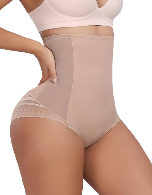 Cargar imagen en el visor de la galería, Larrycard Faja Moldeadora Bragas Control Abdomen Cintura Alta Ropa Interior Moldeadora Bragas de Encaje de Rayas Elegantes (BeigeMediano)
