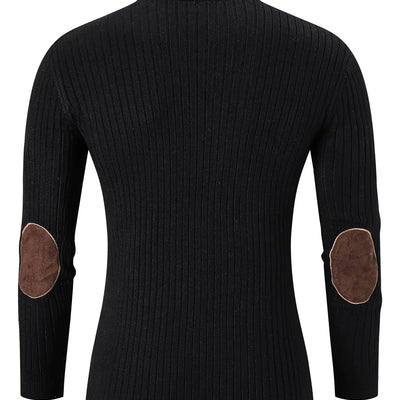 QZH.DUAO Mens Military Sweater Casual Slim Fit Turtleneck Pullover Sweaters with Suede Elbow Patches 6# Patched-Black Medium