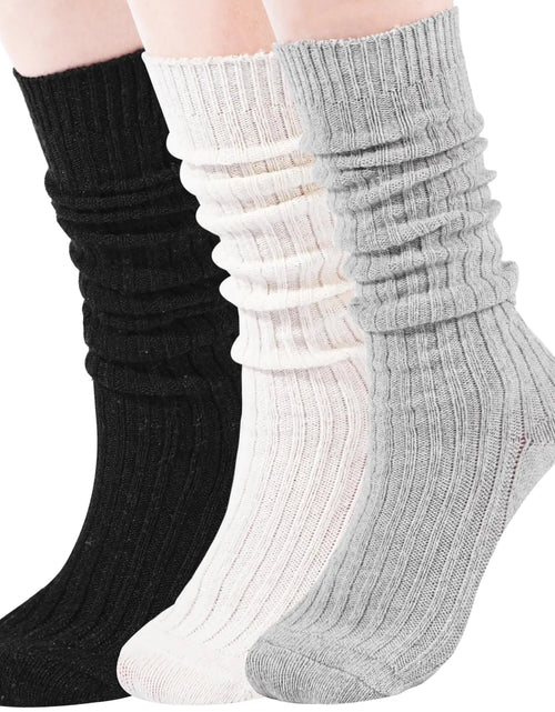 Load image into Gallery viewer, 3 Pairs Slouch Socks Women Winter Wool Socks Cable Knit Knee High Boot Socks Scrunch Socks Size 5-11
