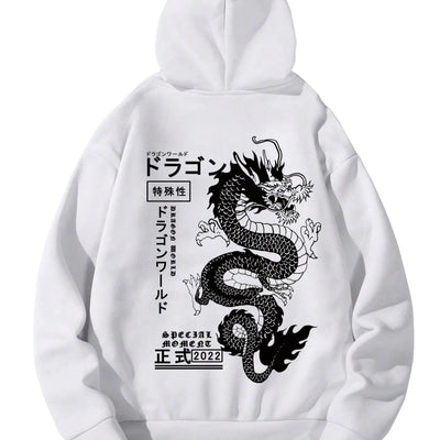 RoseSeek Mens Hoodies Graphic Print Long Sleeve Drawstring Pullover Hoodies Sweatshirt with Pocket Trendy White Medium