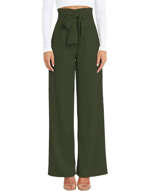 Load image into Gallery viewer, Yazinie Dress Pants WomenWide Leg Pants for WomenSmocked Waist Pants with BeltLoose Straight Leg Flatting Pants Army Green
