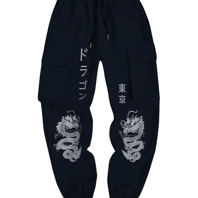 GORGLITTER Mens Y2K Japanese Pants Graphic Stacked Sweatpants Cargo Pants Streetwear Blue XX-Large