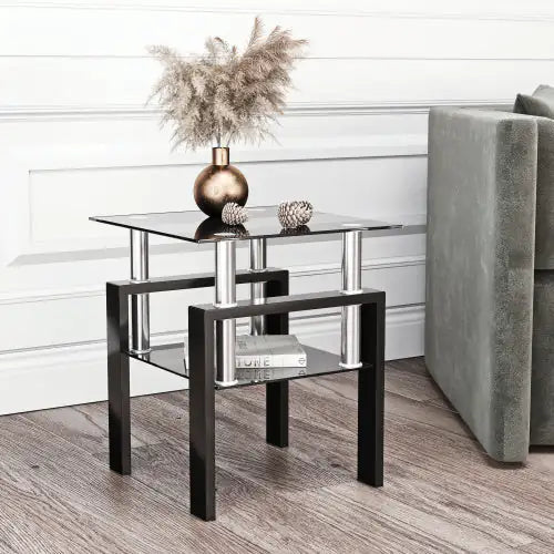 Load image into Gallery viewer, 1-Piece Modern Tempered Glass Tea Table Coffee Table End Table, Square Table For Living Room, Black
