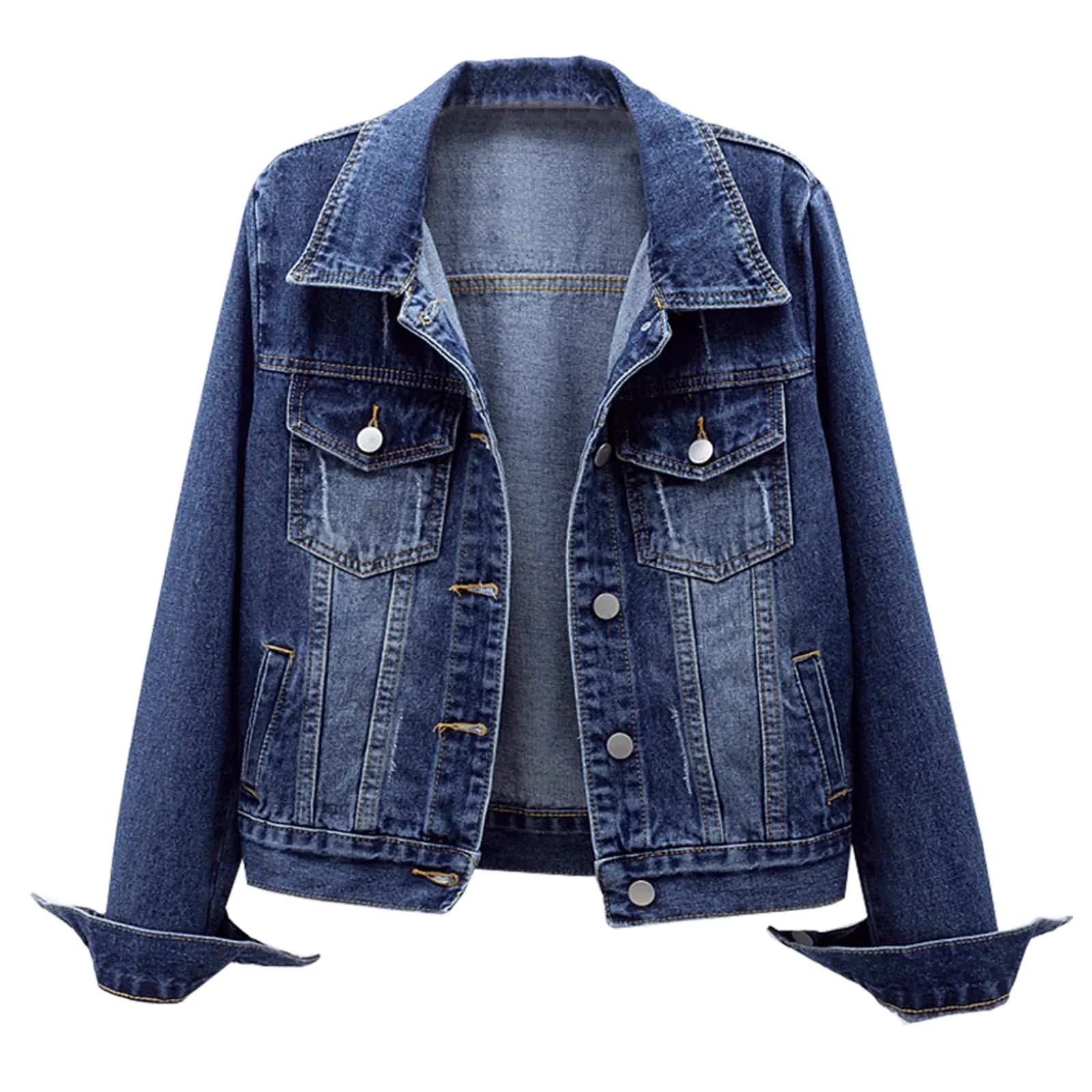 Ladyful Womens Casual Jean Jacket Distressed Ripped Denim Jacket Coat with Pockets