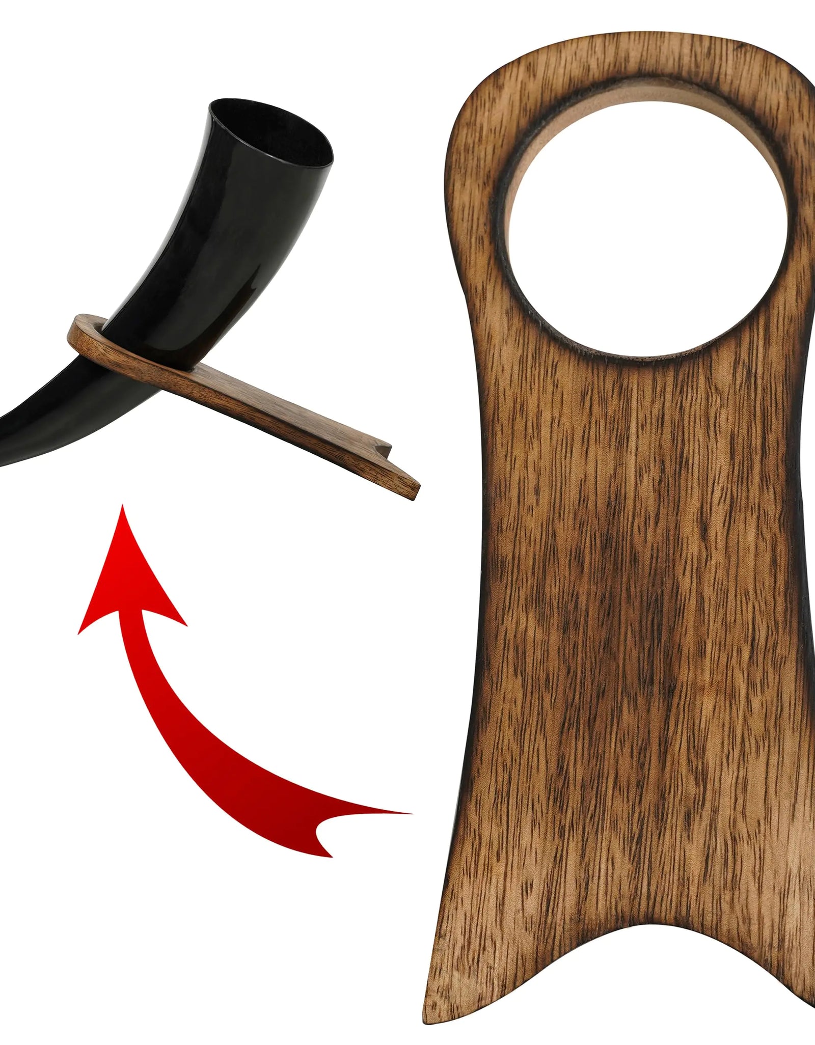Mythrojan Solid Wood Drinking Horn Rack Handcrafted Medieval Viking Mead Ale Horn Stand Elegant Wooden Display for Viking Drinking Horns - Natural Finish