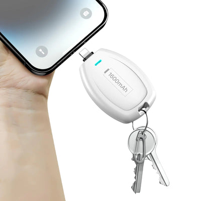 HUAENG Cargador portátil de llavero para iPhone, 1600mAh, Mini Power Emergency Pod, batería externa ultracompacta, llavero cargador de teléfono móvil para iPhone 6S XR 12 14 Airpods-Blanco