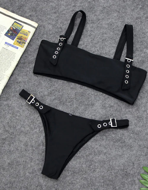 Load image into Gallery viewer, Solid Color Bikini Set with Buckle Swimwear
