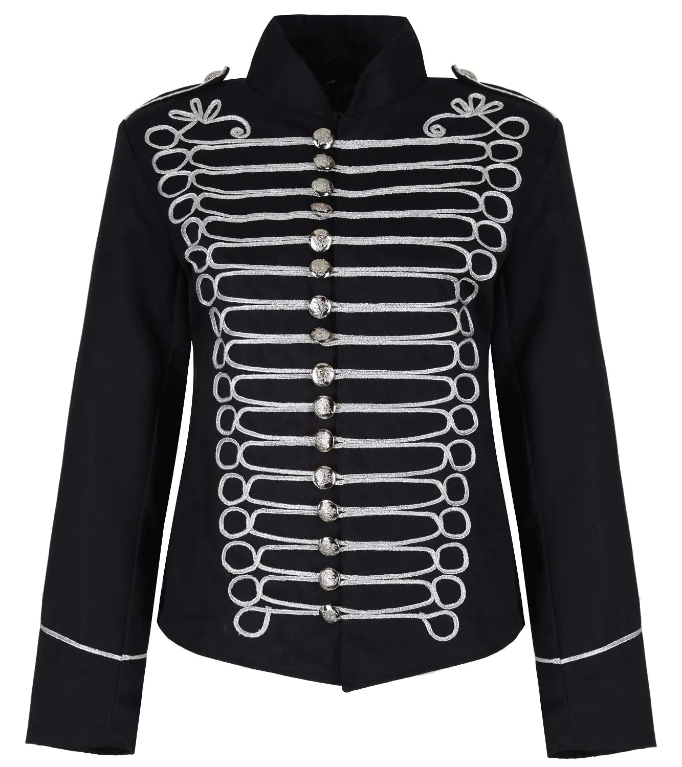 Ro Rox Women’s Napoleon Military Drummer Parade Jacket Steampunk Military Jacket Black & Silver L