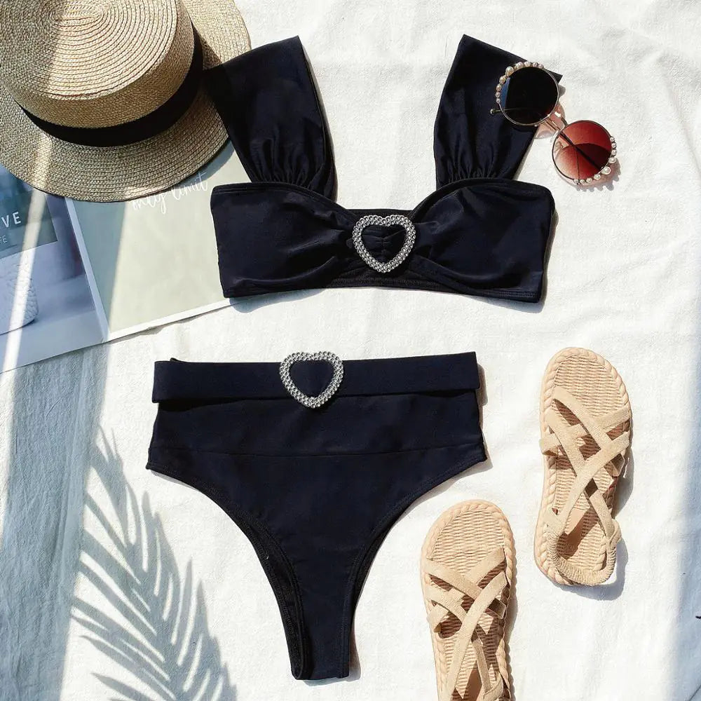 2020 New Women's Solid Color Heart Bikini Swimwear
