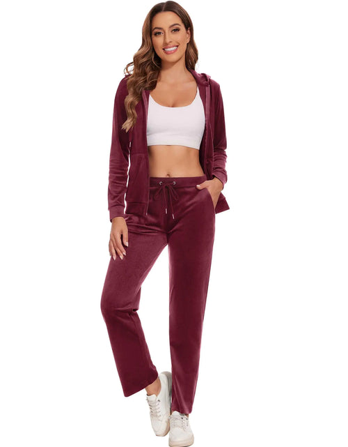 Load image into Gallery viewer, ROYAL MATRIX Womens Velour Tracksuit - 2 Pieces Velour Sweatsuits Velvet Track Suits Set Full Zip Hoodie &amp; Sweatpants Sets Wine RedM
