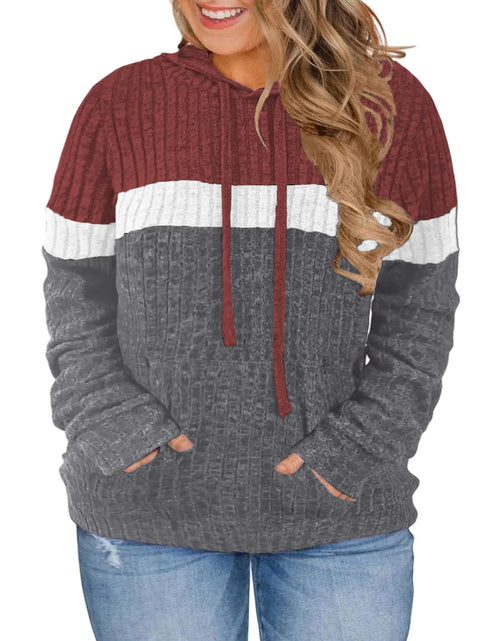 Load image into Gallery viewer, VISLILY Plus Size Womens Sweaters Casual Fall Pullover Sweatshirts Trendy Color Block Winter Hoodies Xl Wine Red
