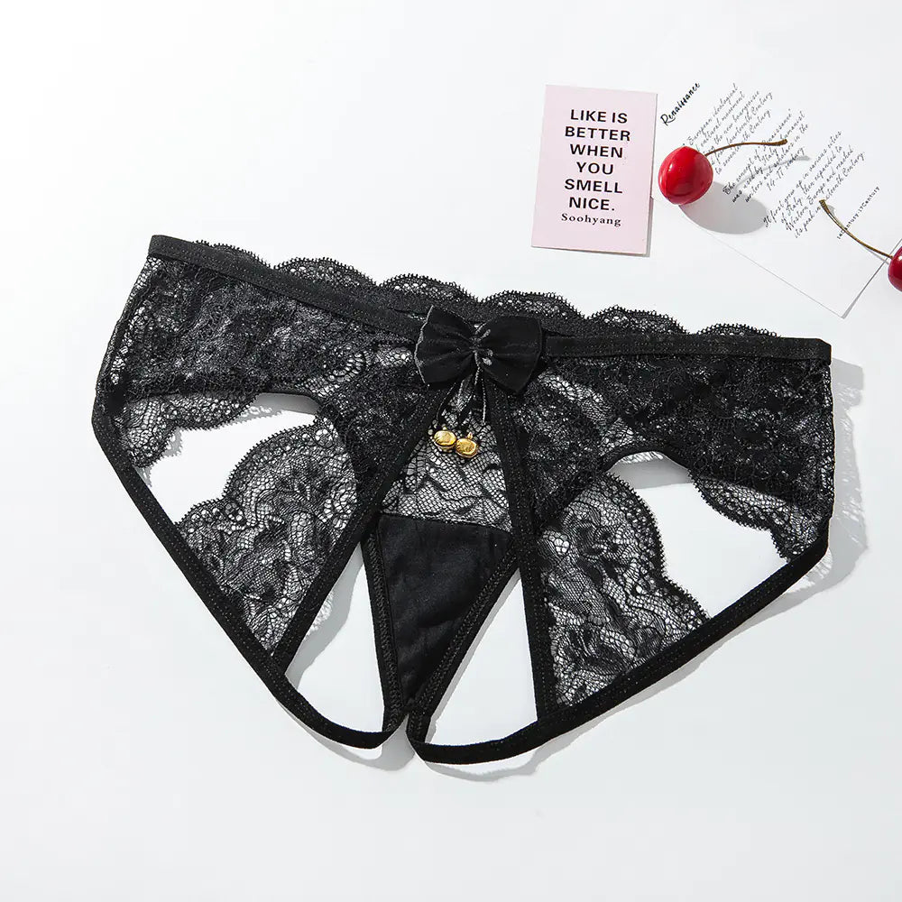 Lencería de encaje negro para mujer Temptation con cascabeles