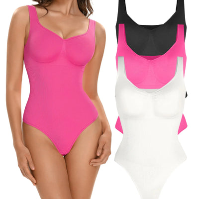 Lover-Beauty Womens 3 Piece Bodysuits Ribbed Thong Sculpting Shapewear Seamless Tank Top Black White Pink 3XL/4XL