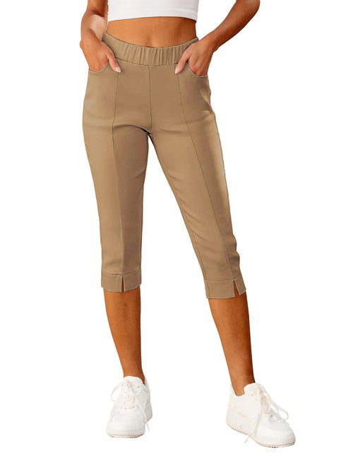Load image into Gallery viewer, GRAPENT Womens Pants Casual Ladies Pants Womens Pants Summer Elastic Waist Pants for Women Womens Capri Pants Womens Pants Trendy Comfy Pants Women Color Beige Size XXL XX-Large Size 20 Size 22
