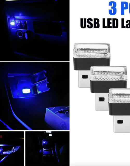 Cargar imagen en el visor de la galería, 3x Mini Luz LED Azul USB Interior de Coche Lámpara de Ambiente Neón Accesorios
