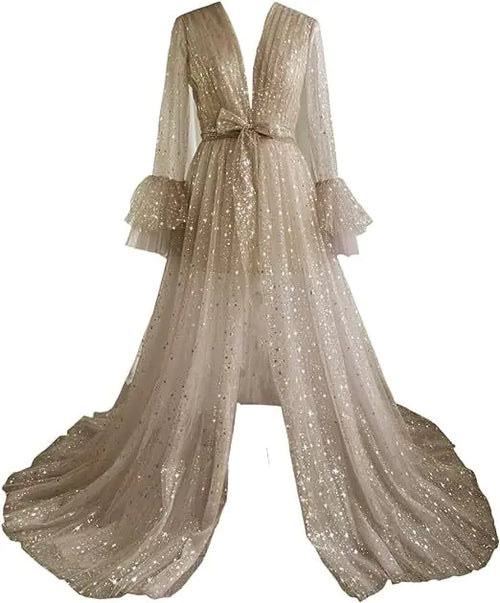 Cargar imagen en el visor de la galería, "Bata larga de novia con lencería transparente"

