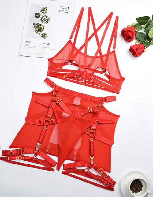 Cargar imagen en el visor de la galería, Conjunto de lencería sexy transparente de encaje de verano 2023
