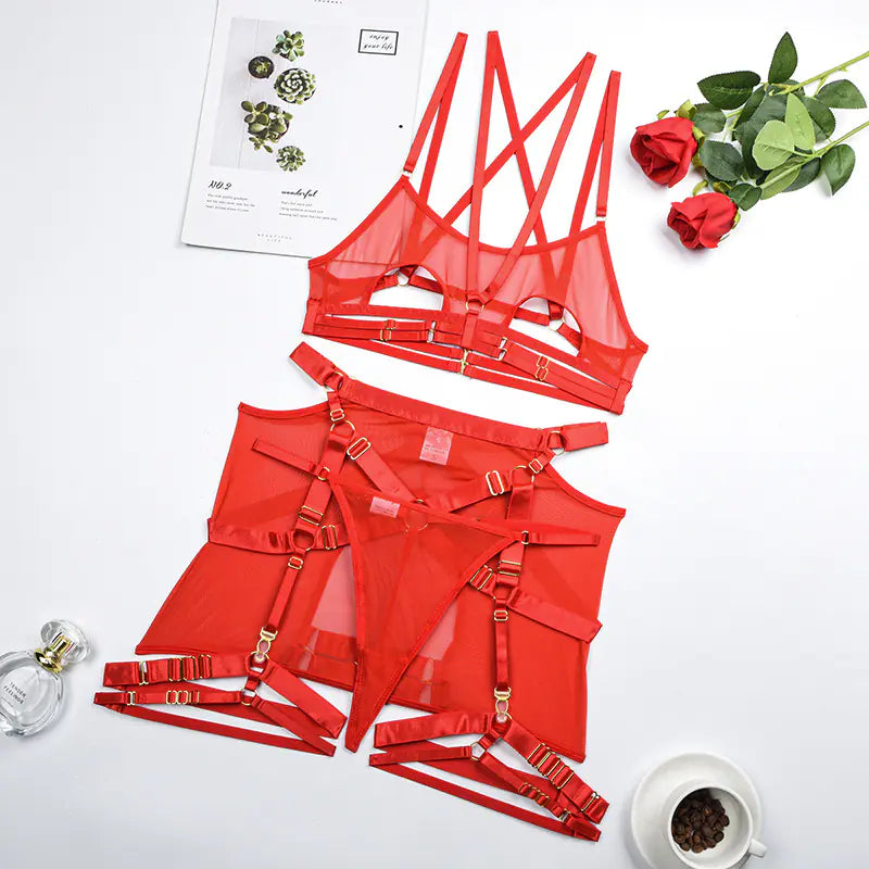 Conjunto de lencería sexy transparente de encaje de verano 2023