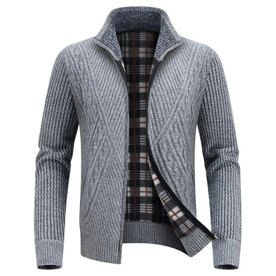 Lamgool Mens Full Zip Sweater Knit Long Sleeve Stand Collar Cardigan Sweaters（Light Grey，S）