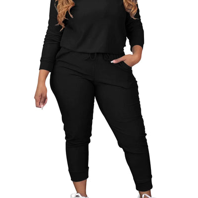 TOPSRANI Women Two Piece Outfits Casual Sweatsuits Tracksuit Solid Lounge Jogging Sweat Suits Matching Jogger Pants Sets All Black M