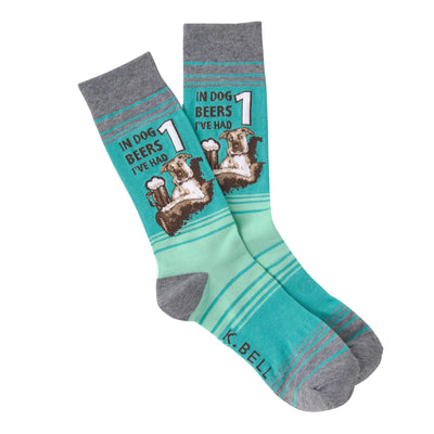 K. Bell Socks Mens Play On Words Novelty Crew Socks Turquoise (Dog Beers) Shoe Size: 6-12