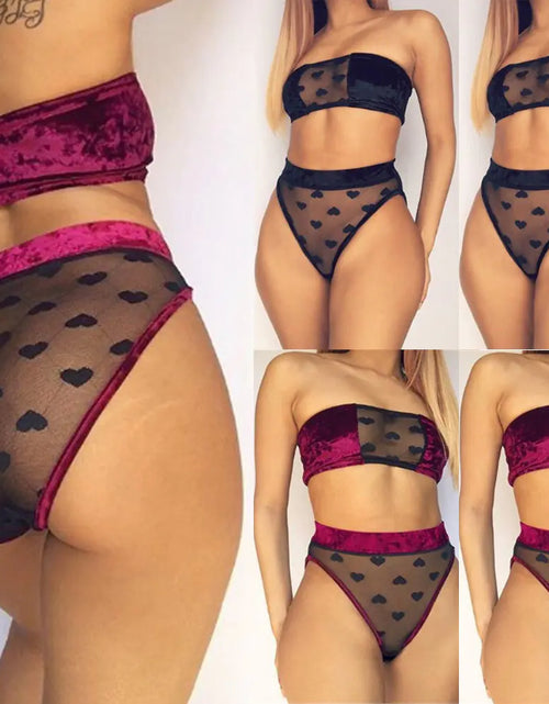 Charger l'image dans la visionneuse de galerie, Ensemble de Lingerie en Dentelle avec Bustier et Culotte Transparents
