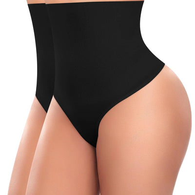 Faja tipo tanga con control de abdomen DERCA para mujer, bragas moldeadoras sin costuras de cintura alta (A#02 Negro 2 paquetes-sin costuras-Grande)