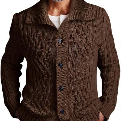 Runcati Mens Cardigan Sweater Cable Knit Button Down Long Sleeve Casual Winter Slim Fit Sweaters Brown