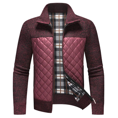 Lamgool Mens Full Zip Sweater Long Sleeve Casual Slim Fit Cardigan Sweaters（Wine Red，3XL）