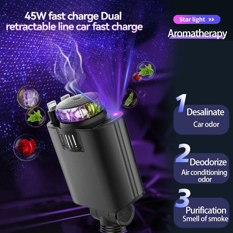 Cargador de teléfono para coche con luz morada multifuncional