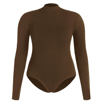 CIDER Women’s Plus Size Mock Turtleneck Long Sleeve Bodysuits Fitted Basic Top: Tan 2XL