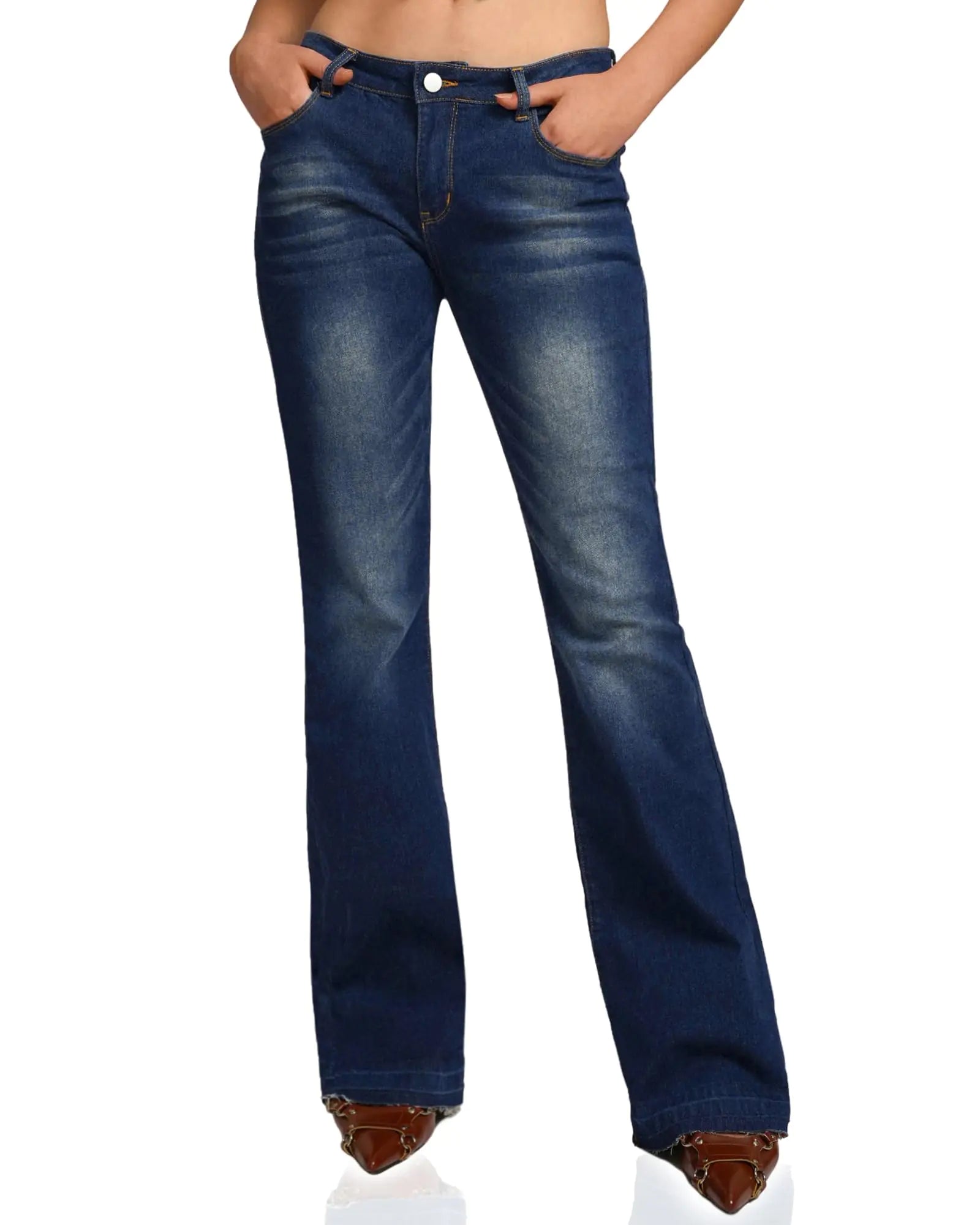 PEIHOT Low Rise Boot Cut Jeans for Woman Butt Lifting Stretch Denim Pants Trendy Small Dark Blue