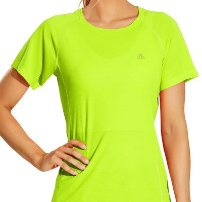 Haimont Womens Neon Yellow Short Sleeve T Shirts Workout Gym Running Tops Quick Dry Crewneck Yoga Athletic Tee Shirts M