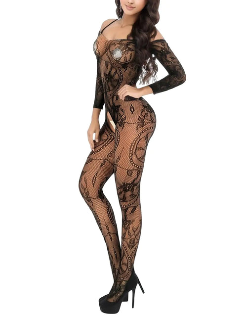 Load image into Gallery viewer, Women Fishnet Bodystocking Lingerie Babydolls Mesh Bodysuit Teddy One Piece Bodysuits Backless Cutout Lingerie One Size Z12-Black
