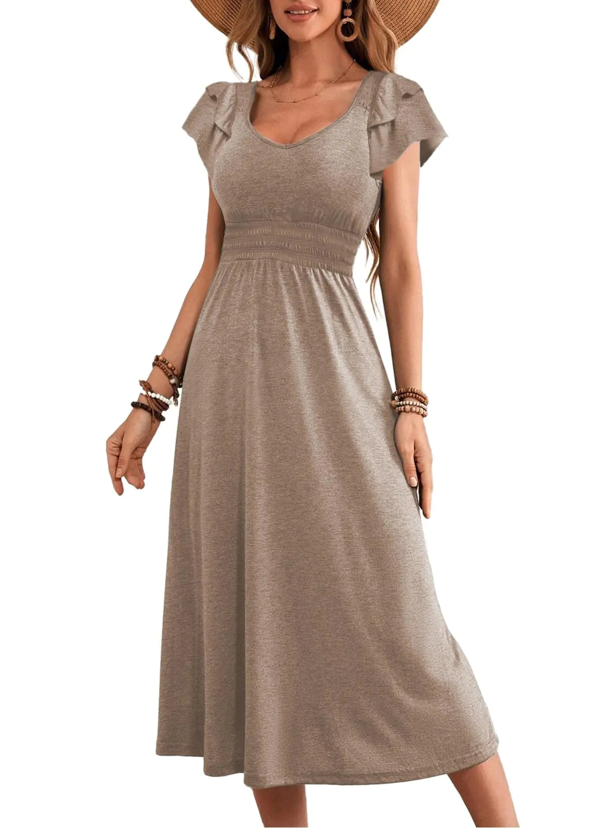 Dokotoo Spring Dresses for Women Casual 2024 Summer Fashion Wedding Guest Boho Dress Cocktail Flowy Midi Maxi Dresses Ruffle Sleeve Womens Cruise Outfits Resort Wear Womens Dresses