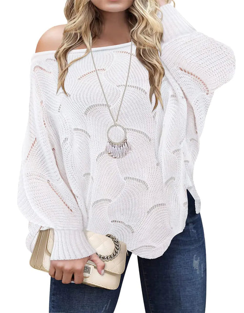 Cargar imagen en el visor de la galería, RITERA Blusas de suéter talla grande 3X para mujer, suéteres de punto sólidos, tops tipo jersey con hombros descubiertos, cuello redondo, suéteres casuales, sudaderas de otoño e invierno, blanco 3XL 22W 24W
