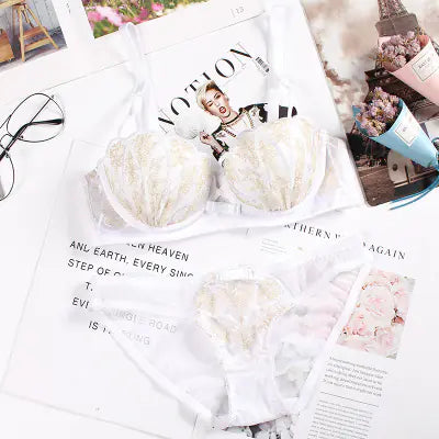 Lace Embroidered Wireless Bra and Lingerie Set
