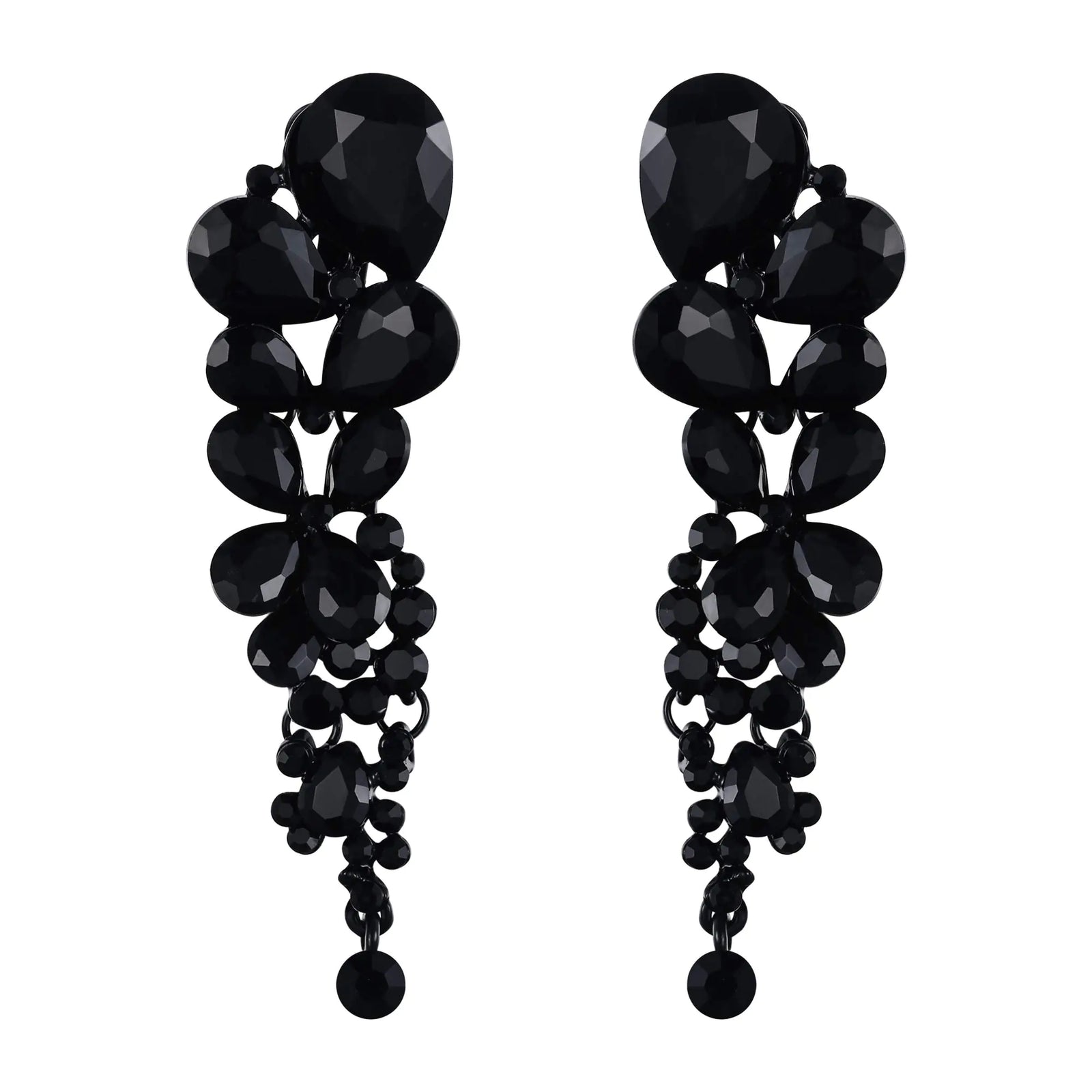 Pendientes de clip colgantes EVER FAITH para fiesta de graduación, de bisutería, con diamantes de imitación, de cristal, con forma de gota de agua, tono negro