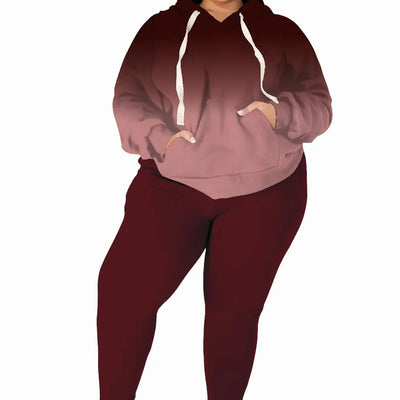 Tycorwd Womens Plus Size Two Piece Outfits Sweatsuits Sets Long Sleeve Loungewear Tracksuit Sets Wine red Gradual1 3XL