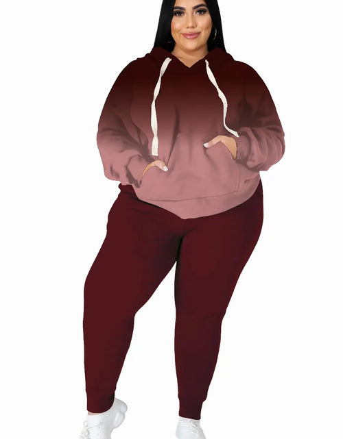 Load image into Gallery viewer, Tycorwd Womens Plus Size Two Piece Outfits Sweatsuits Sets Long Sleeve Loungewear Tracksuit Sets Wine red Gradual1 3XL
