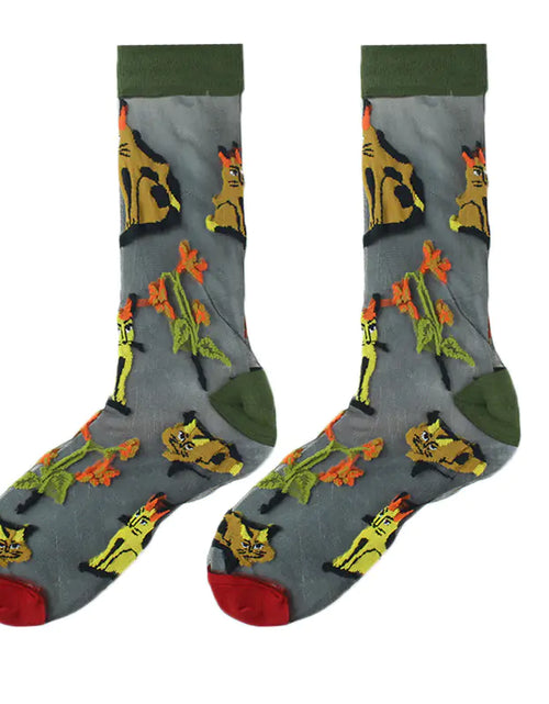 Load image into Gallery viewer, Fashionable Thin Mid Tube Flower Forest Glass Stockings
